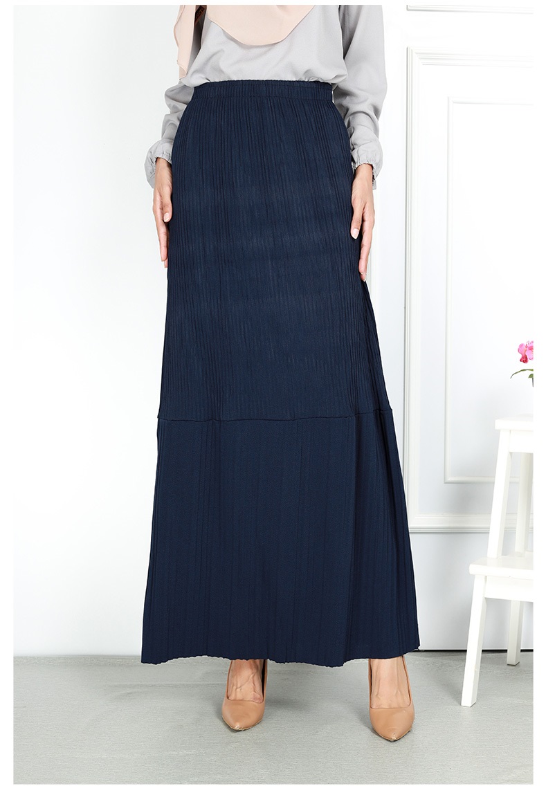 QA-751 PLEATED MAXI SKIRT NAVY BLUE