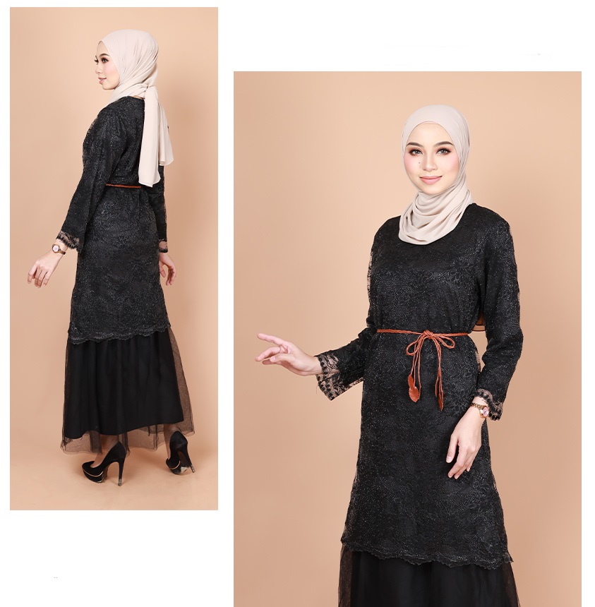 QA-752 FLORAL LACE DRESS BLACK