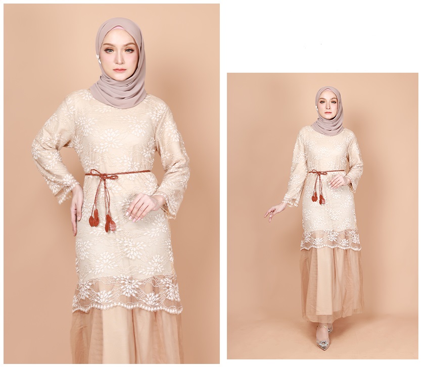 QA-752 FLORAL LACE DRESS CREAM