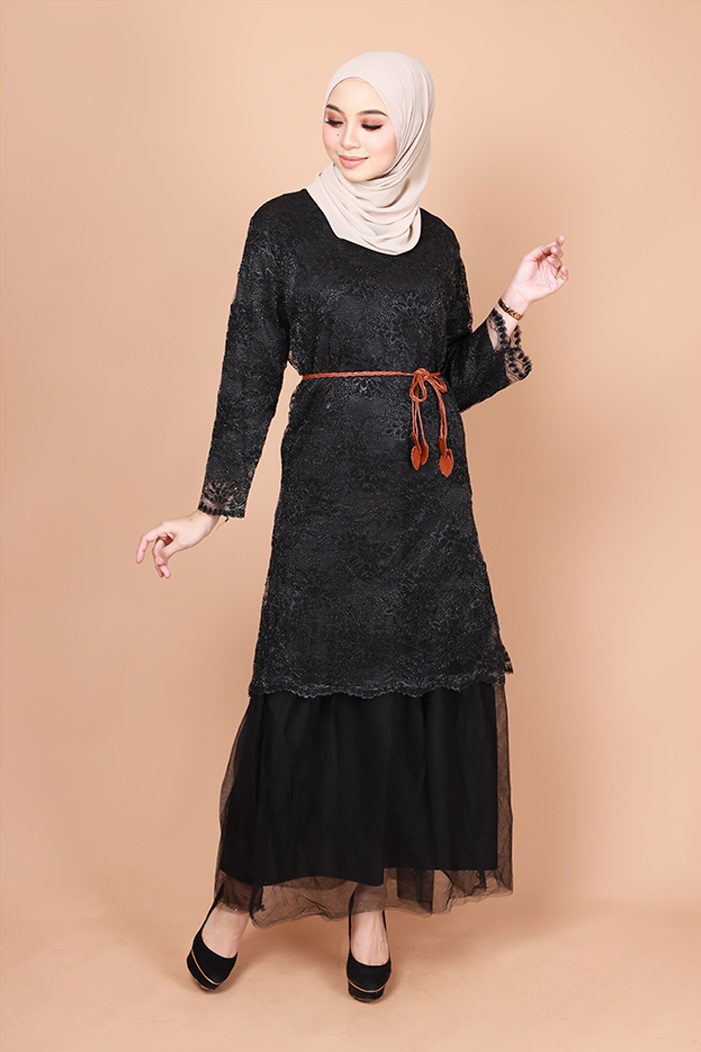 QA-752 FLORAL LACE DRESS BLACK