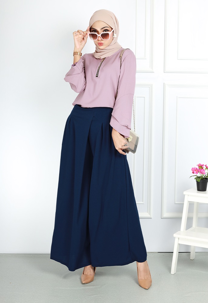 QA-754 CASUAL HIGH WAIST PANTS NAVY BLUE