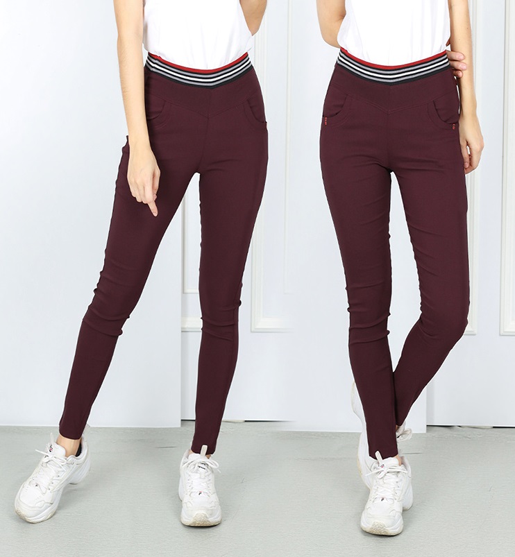 QA-771 WOMEN'S CASUAL PANTS WINE RED