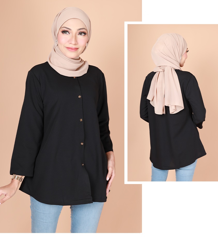 QA-775 FRONT BUTTON BLOUSE BLACK