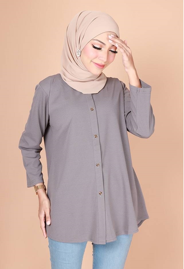 QA-775 FRONT BUTTON BLOUSE GREY