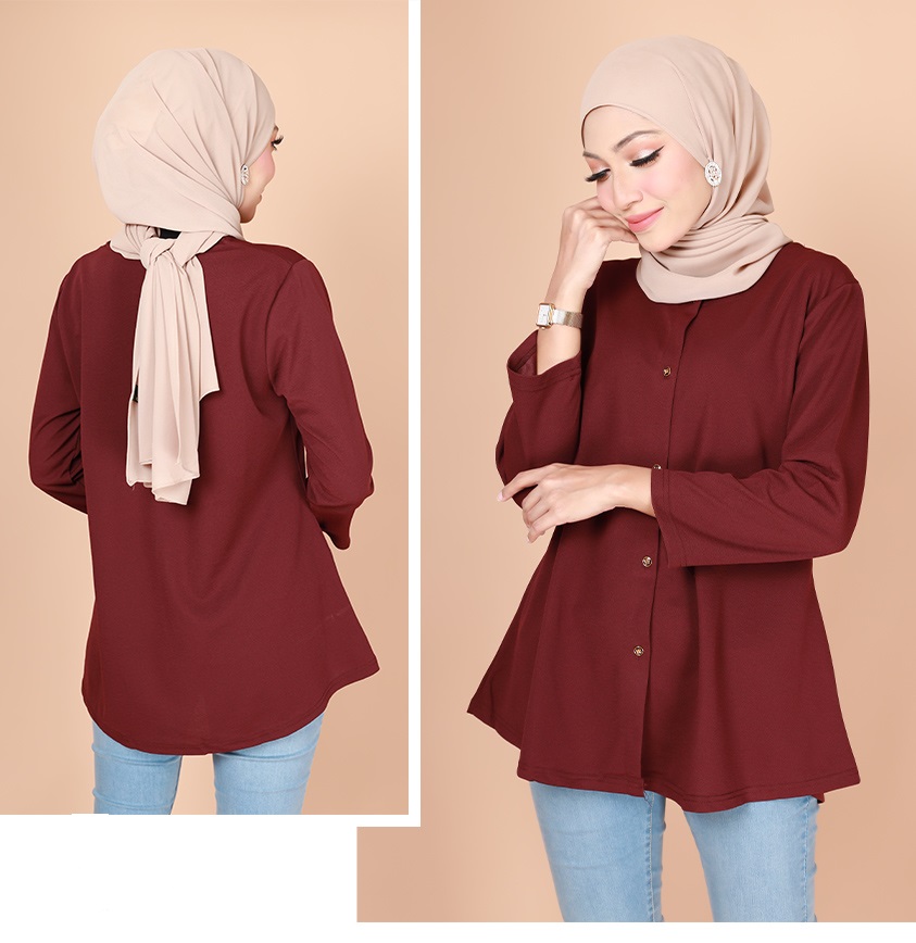 QA-775 FRONT BUTTON BLOUSE MAROON