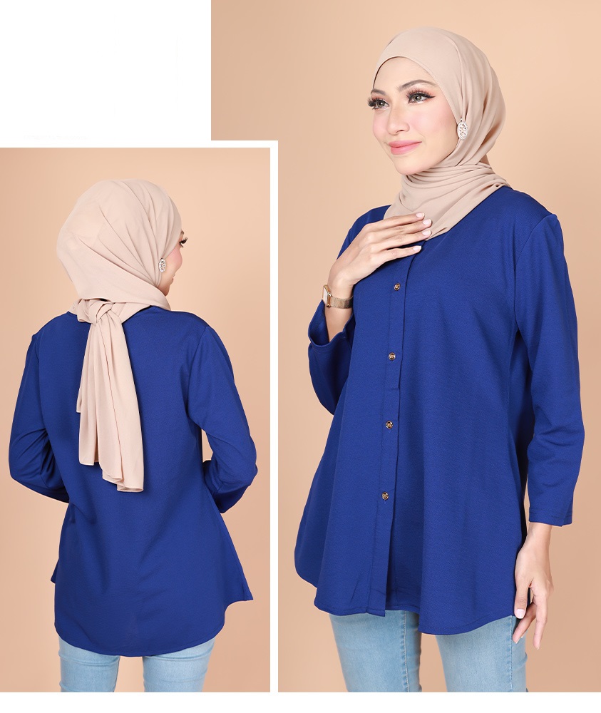 QA-775 FRONT BUTTON BLOUSE BLUE