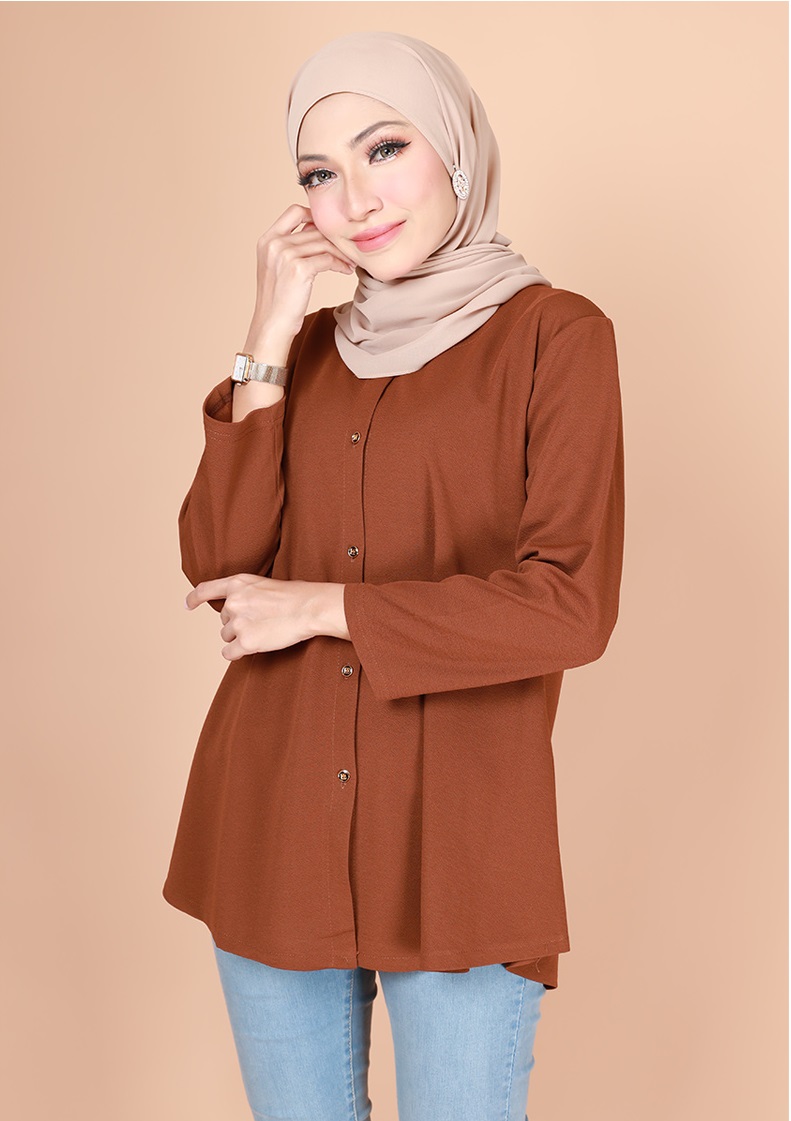 QA-775 FRONT BUTTON BLOUSE BROWN