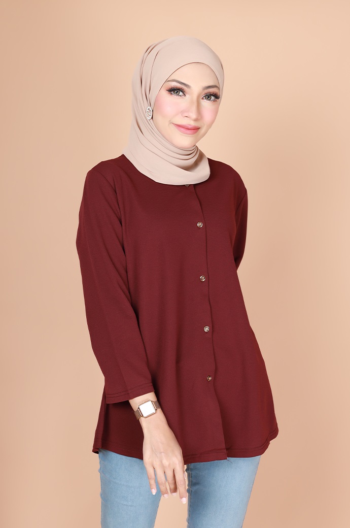 QA-775 FRONT BUTTON BLOUSE MAROON