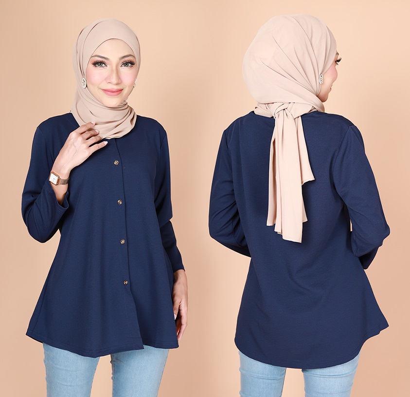 QA-775 FRONT BUTTON BLOUSE NAVY BLUE