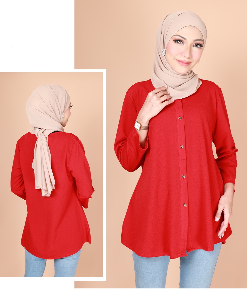 QA-775 FRONT BUTTON BLOUSE RED