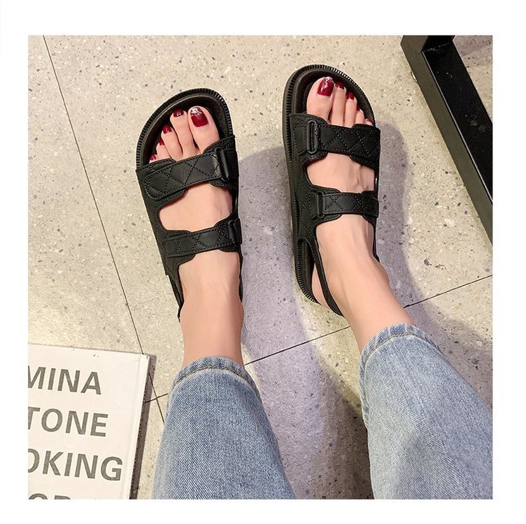 QA-777 BUCKLE FLAT SANDALS BLACK