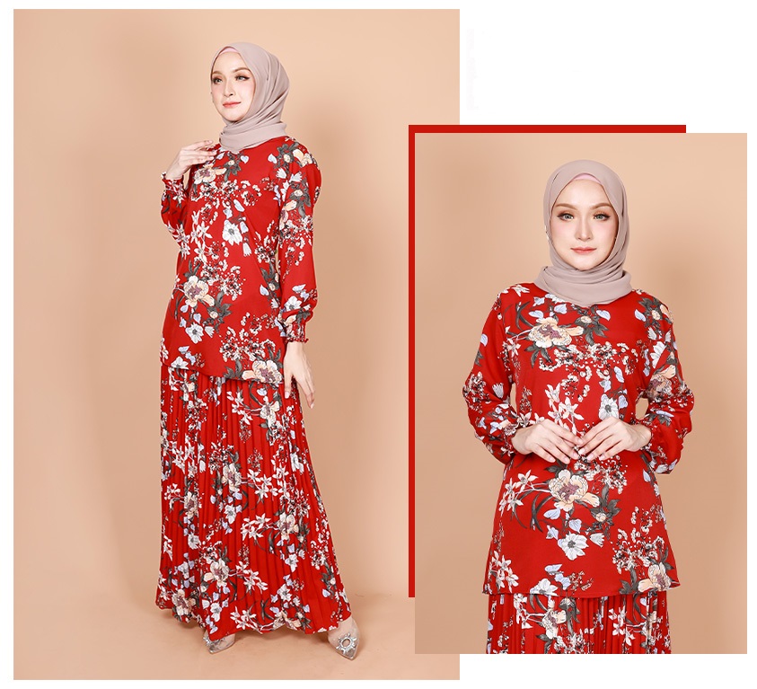 QA-764 FLORAL PRINTED SET WEAR RED