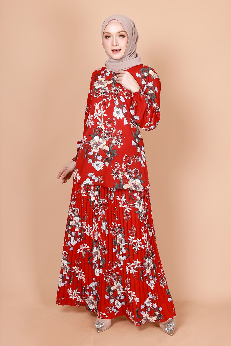 QA-764 FLORAL PRINTED SET WEAR RED