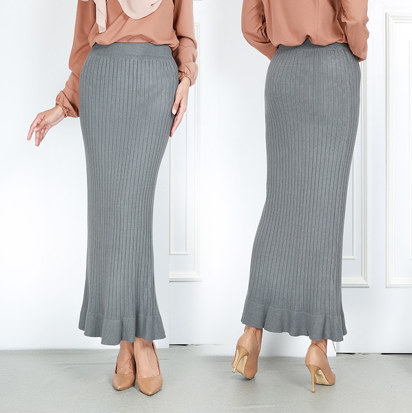 QA-769 KNITTED LONG SKIRT LIGHT GREY