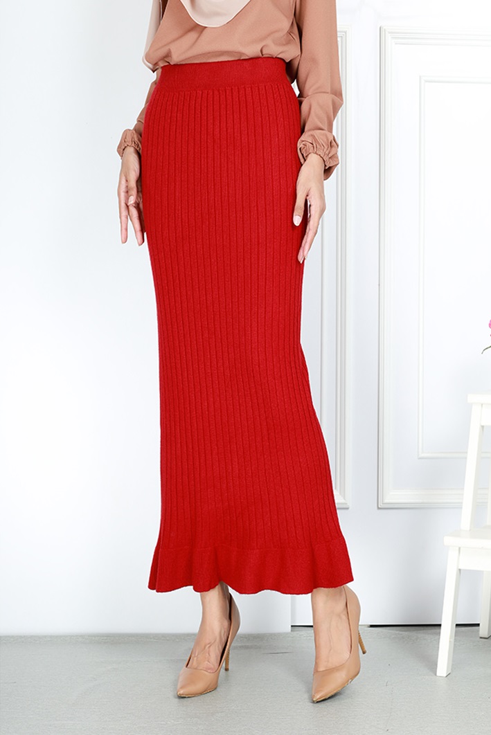 QA-769 KNITTED LONG SKIRT RED