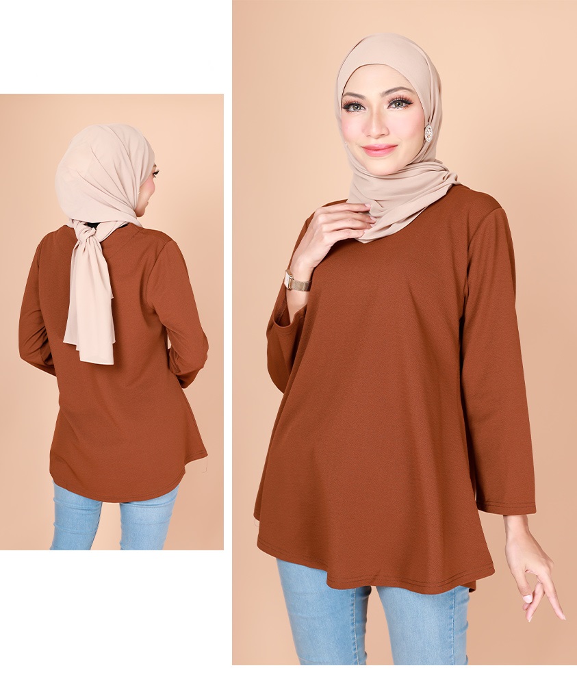 QA-774 PUTRI PEPLUM BLOUSE BROWN