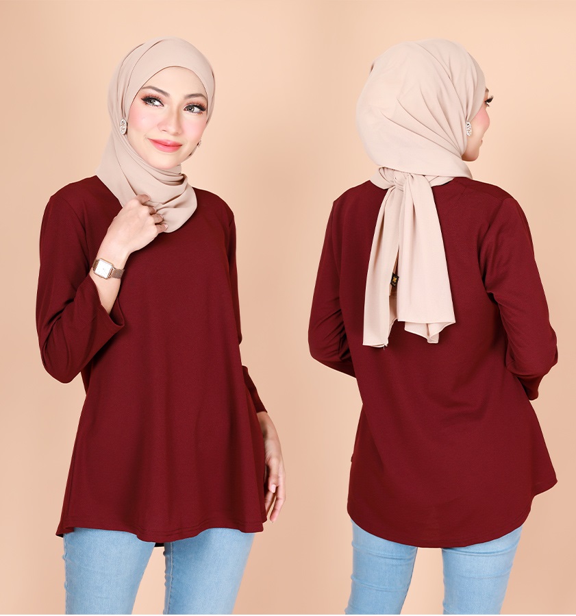 QA-774 PUTRI PEPLUM BLOUSE MAROON