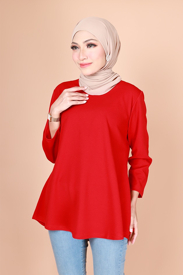 QA-774 PUTRI PEPLUM BLOUSE RED