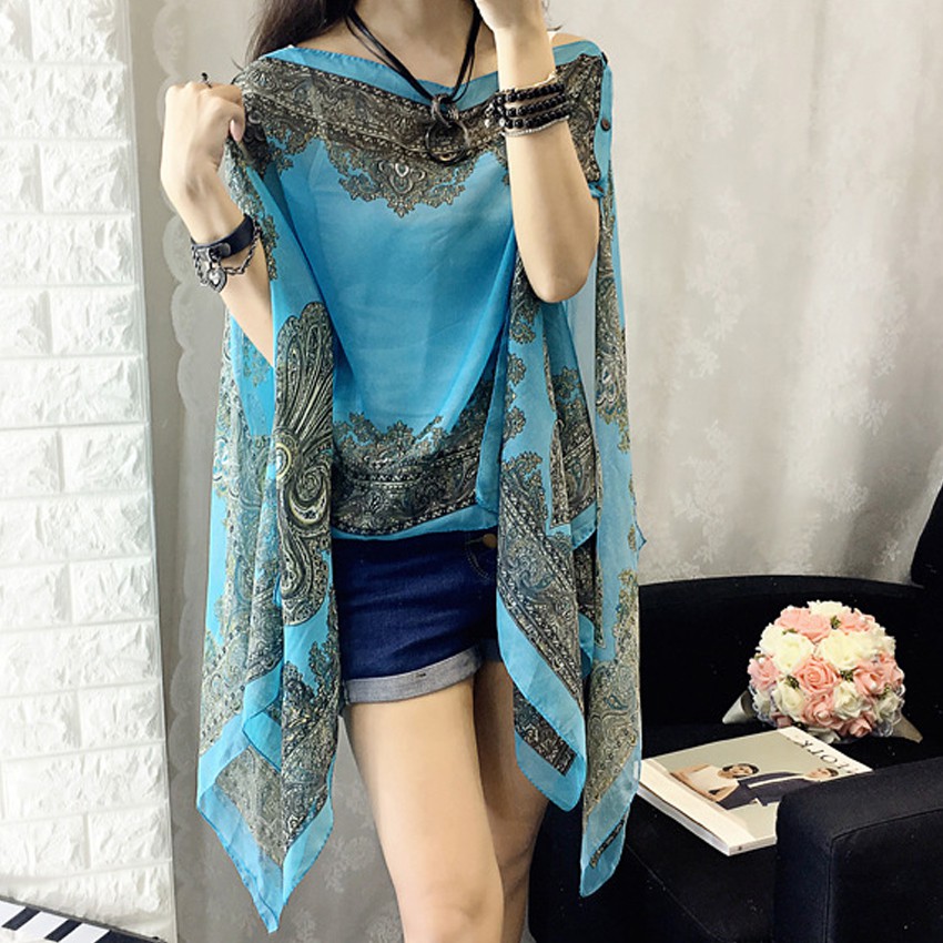 KW80752 Summer Batik Shawl Light Blue