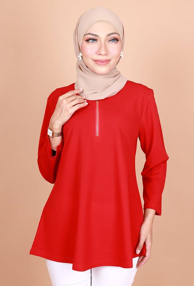 QA-786 ZIPPER BLOUSE RED