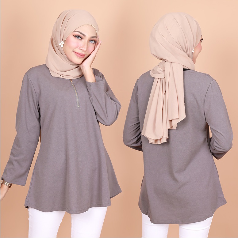 QA-786 ZIPPER BLOUSE GREY