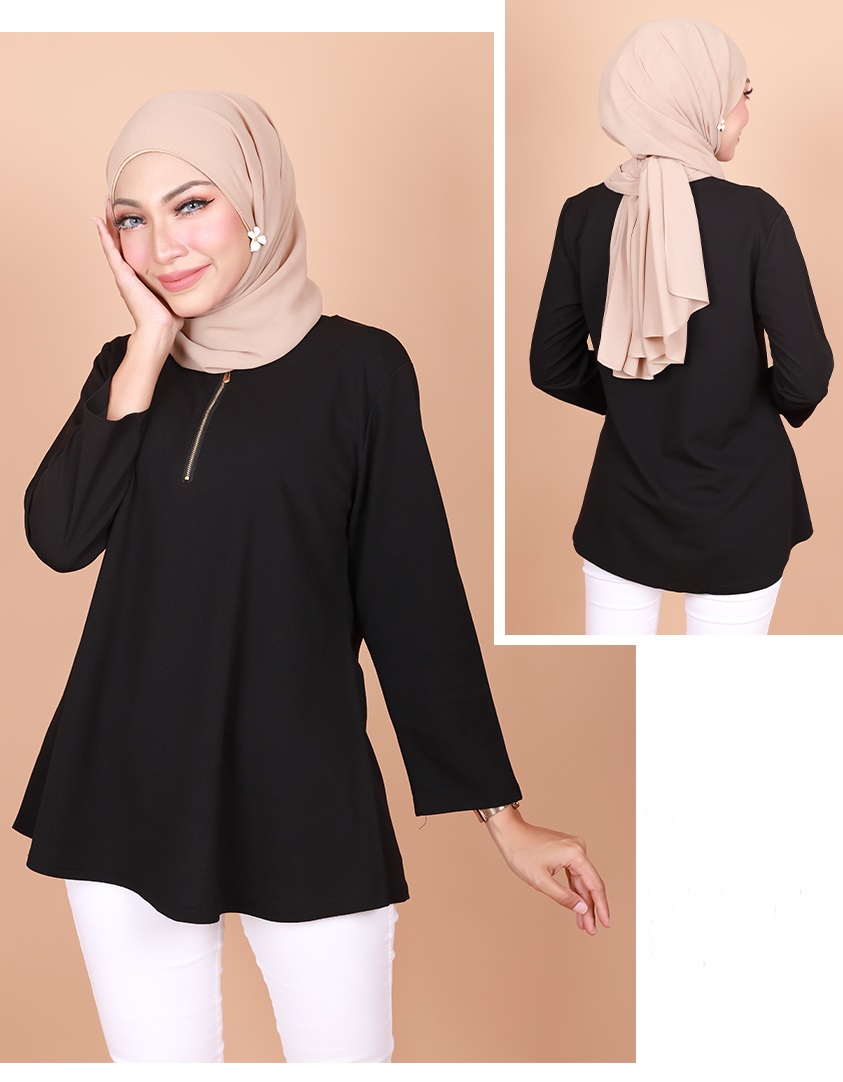 QA-786 ZIPPER BLOUSE BLACK