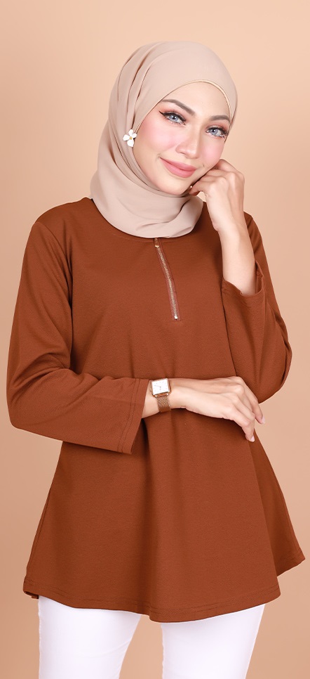 QA-786 ZIPPER BLOUSE BROWN