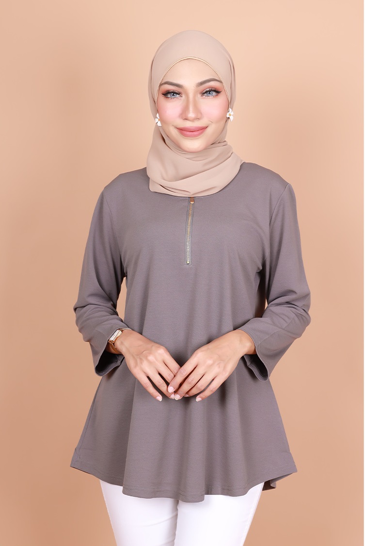 QA-786 ZIPPER BLOUSE GREY