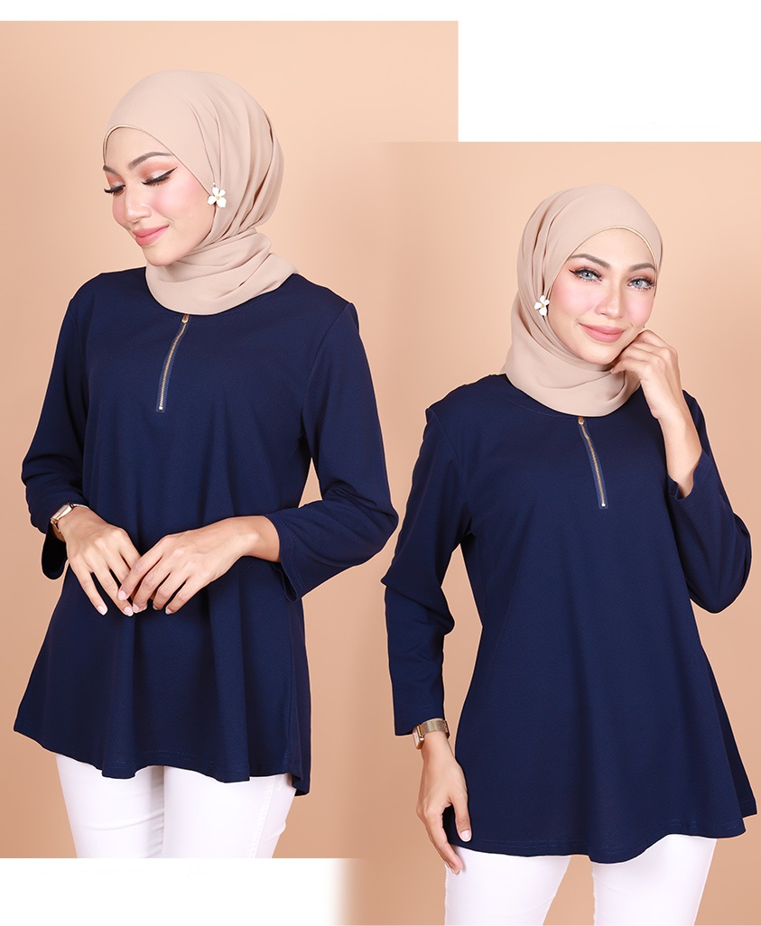 QA-786 ZIPPER BLOUSE NAVY BLUE