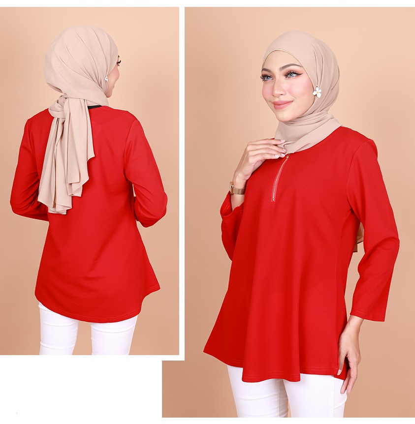 QA-786 ZIPPER BLOUSE RED