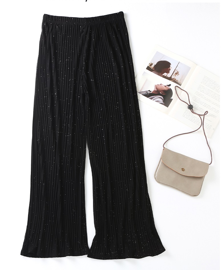 QA-789 ELASTIC SHINY PLEATED PANTS BLACK