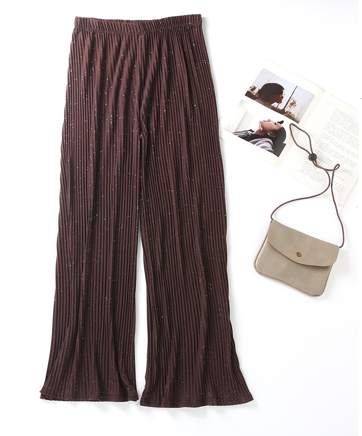 QA-789 ELASTIC SHINY PLEATED PANTS BROWN