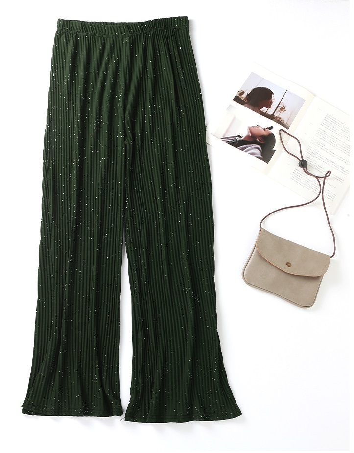 QA-789 ELASTIC SHINY PLEATED PANTS GREEN