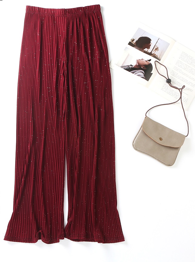 QA-789 ELASTIC SHINY PLEATED PANTS MAROON