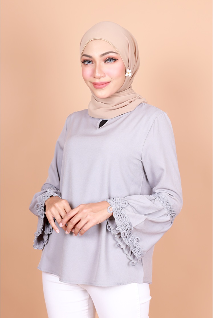 QA-795 MUSLIMAH V BLOUSE GREY