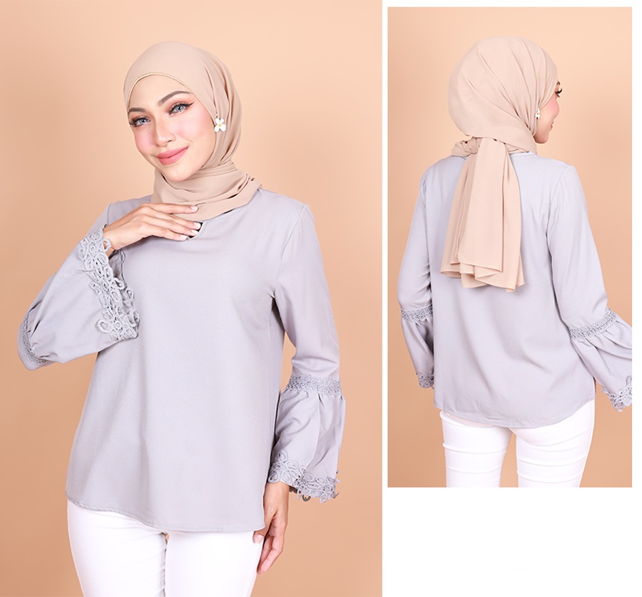 QA-795 MUSLIMAH V BLOUSE GREY