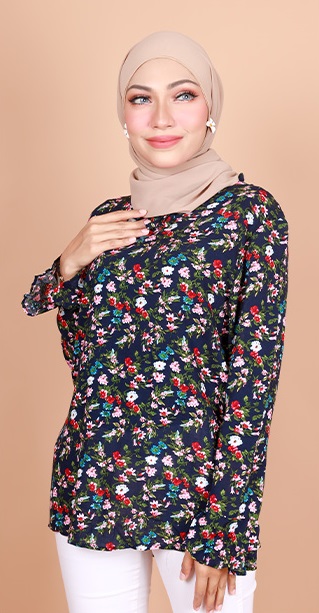 QA-797 FLORAL PRINTED BLOUSE NAVY BLUE