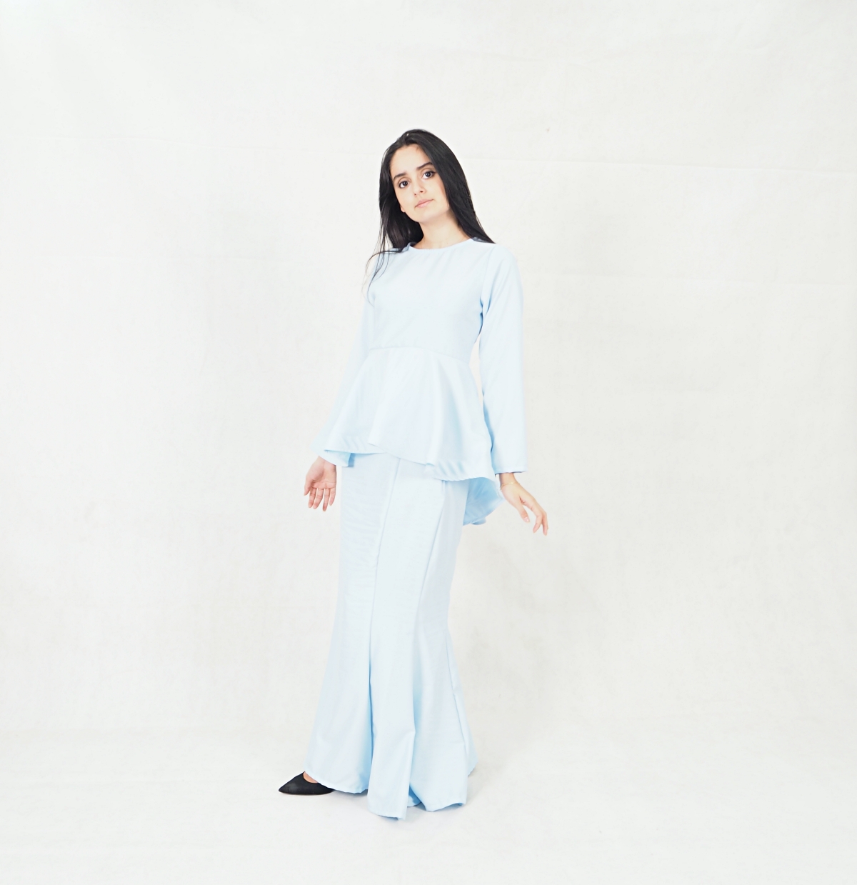 SW5379 Peplum Fishtail Baju Kurung Baby Blue