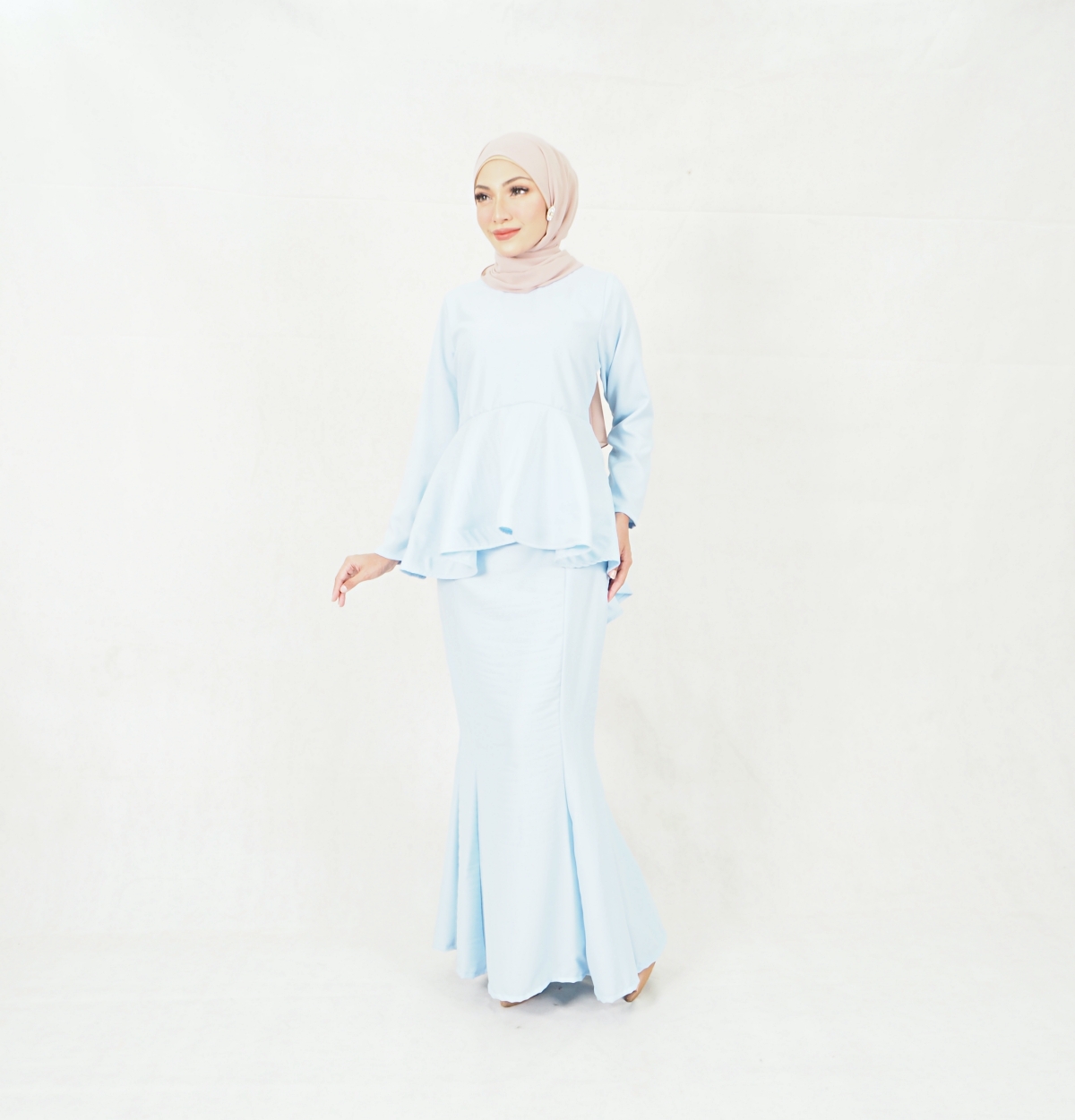 SW5379 Peplum Fishtail Baju Kurung Baby Blue