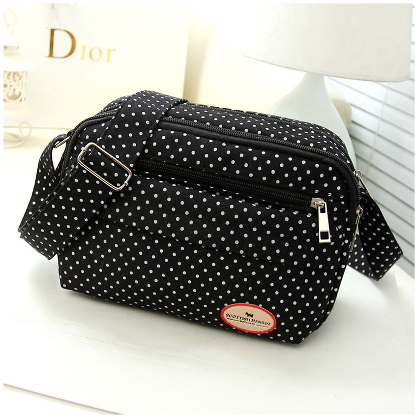 KW80801 Women's Dot Sling Bag Black White