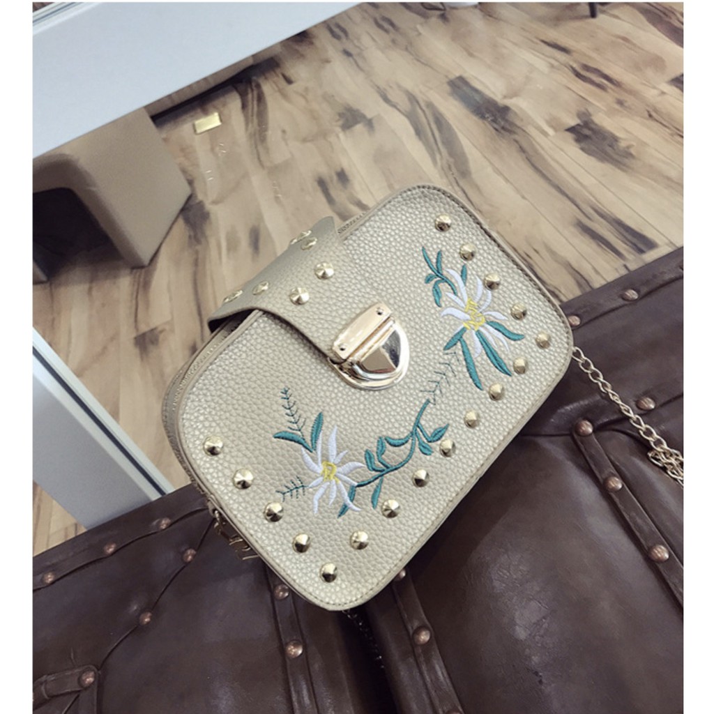 KW80812 Embroidery Women's Sling Bag Gold