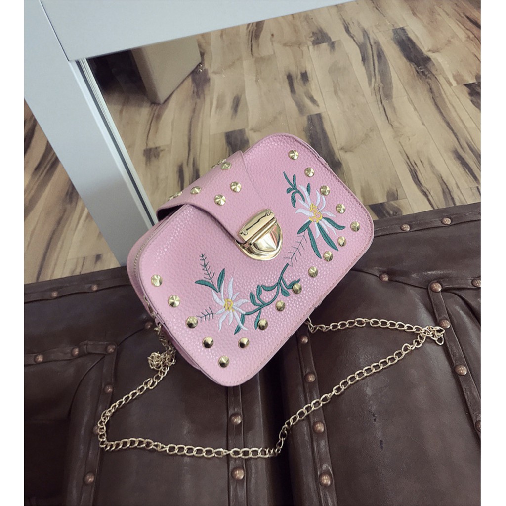 KW80812 Embroidery Women's Sling Bag Pink