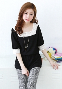 BM71314 Korean Lace  Blouse Black