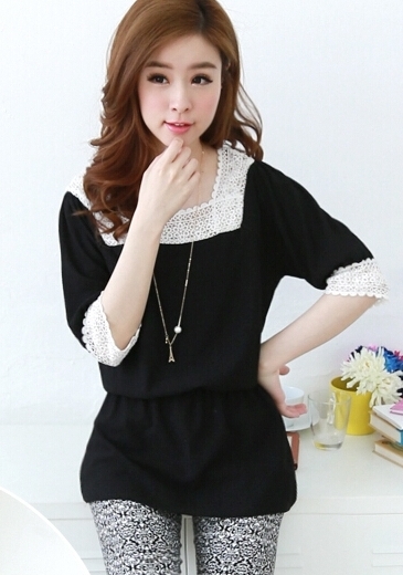 BM71314 Korean Lace  Blouse Black