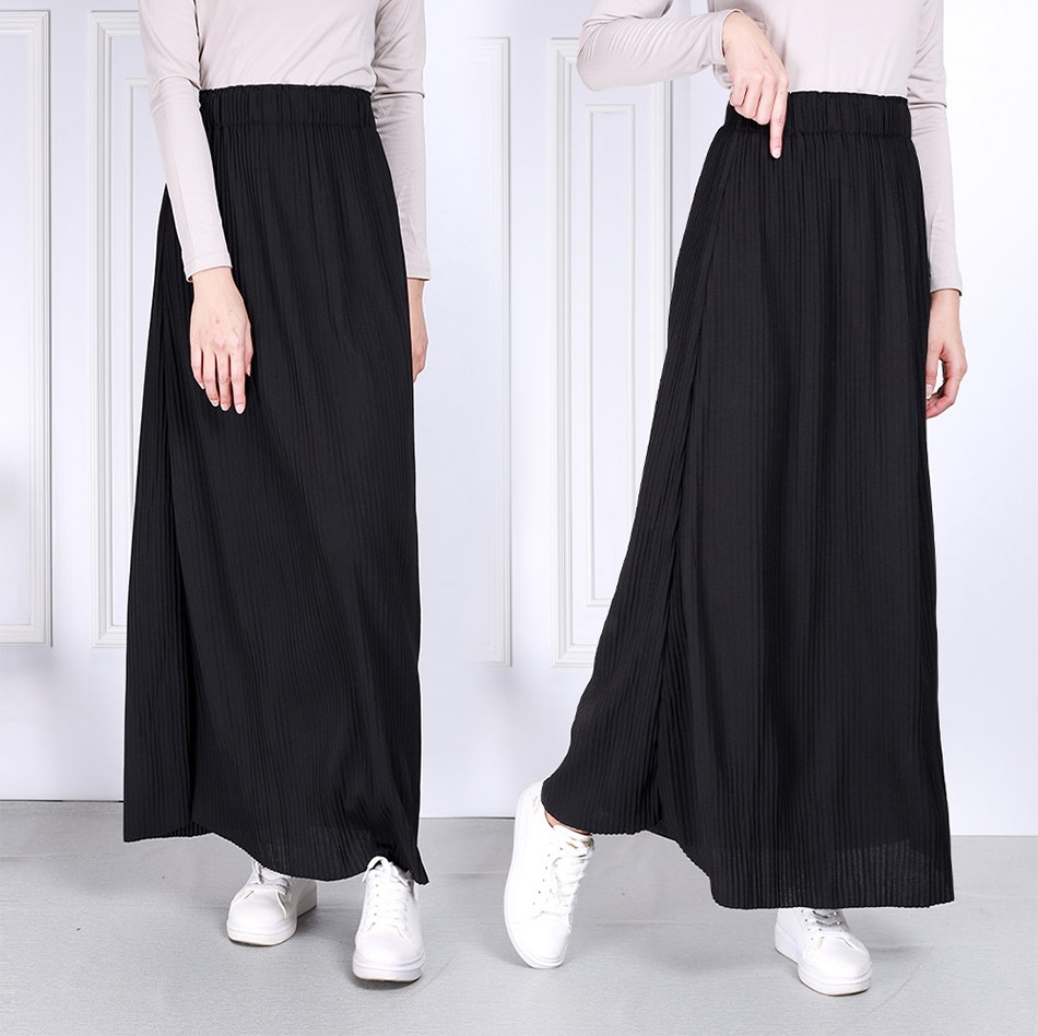 QA-812 A LINE PLEATED SKIRT BLACK