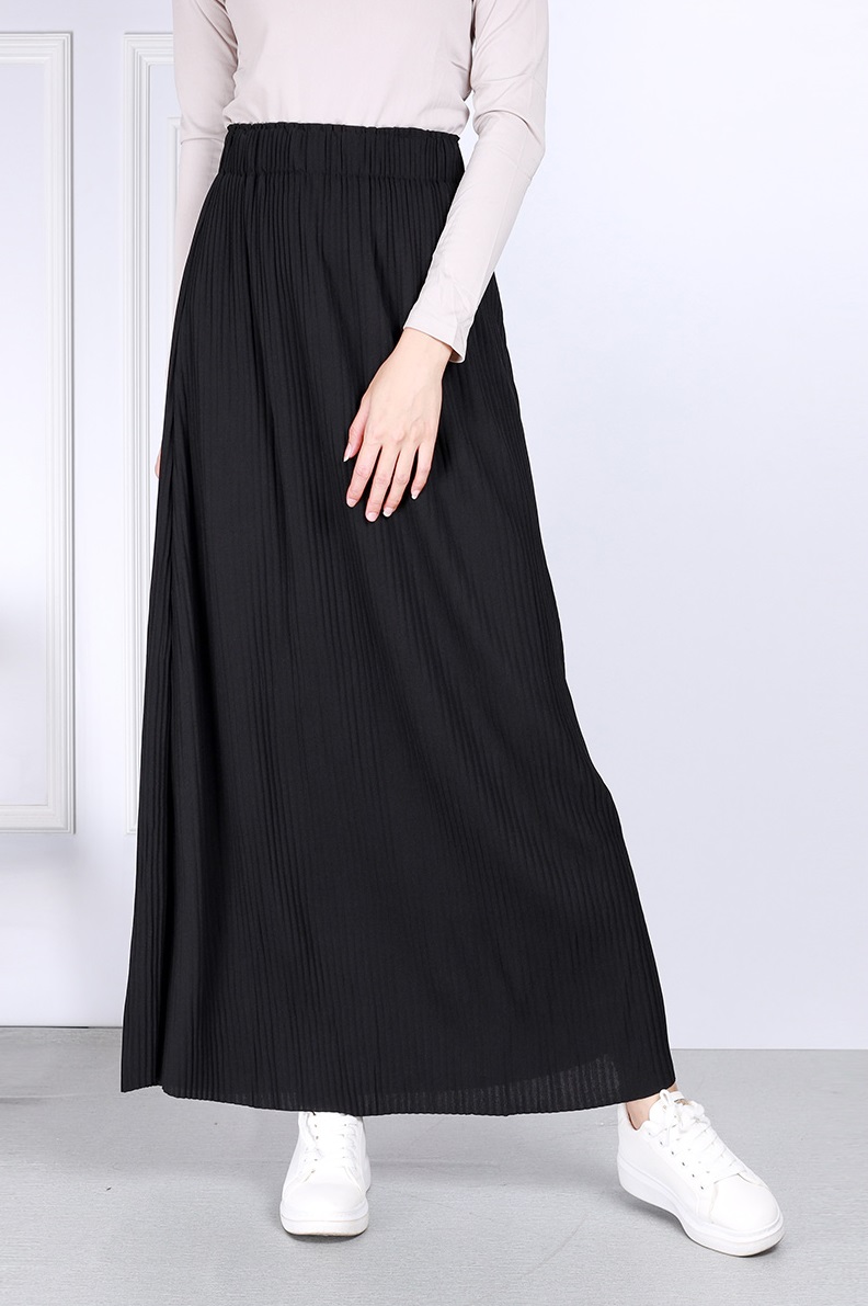 QA-812 A LINE PLEATED SKIRT BLACK