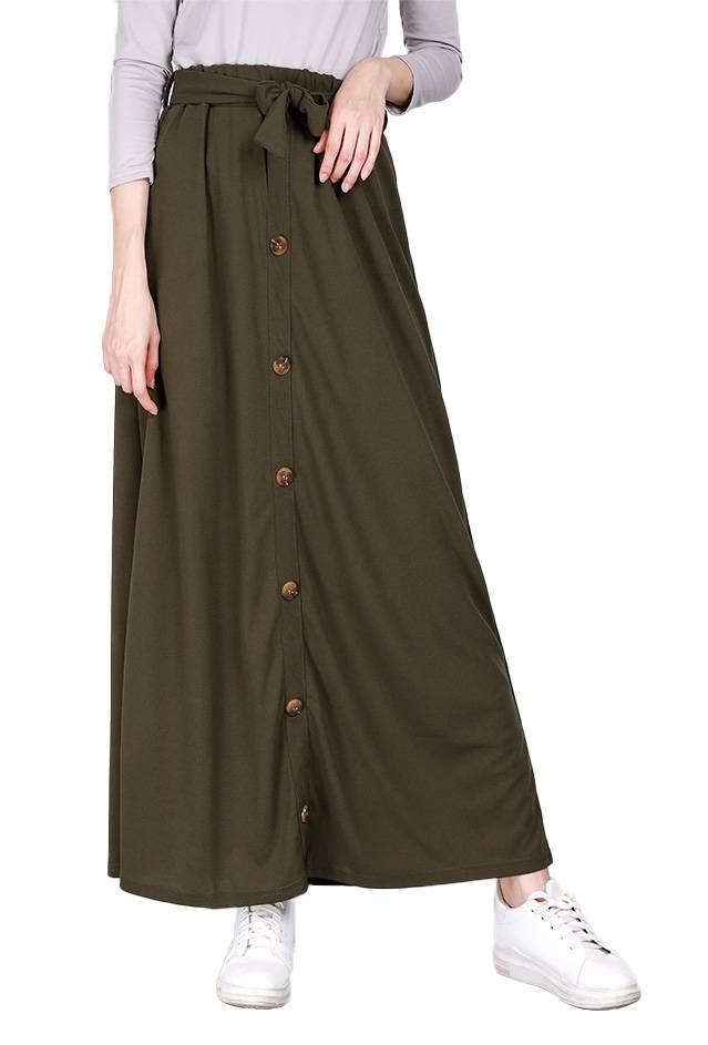 QA-814 A LINE BUTTON SKIRT ARMY GREEN