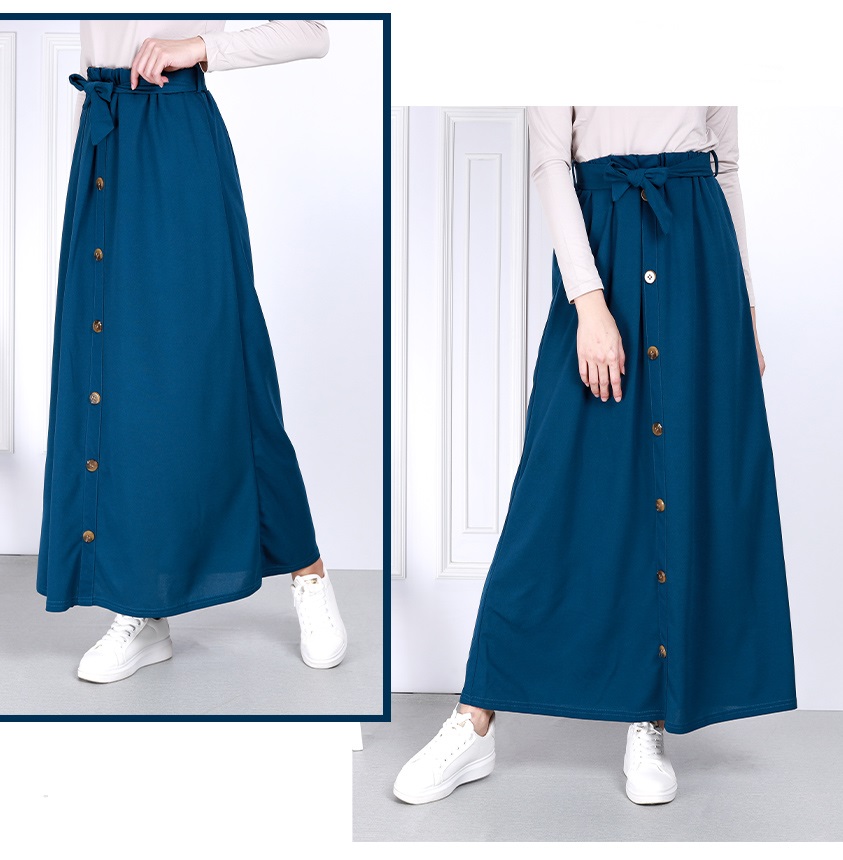 QA-814 A LINE BUTTON SKIRT BLUE