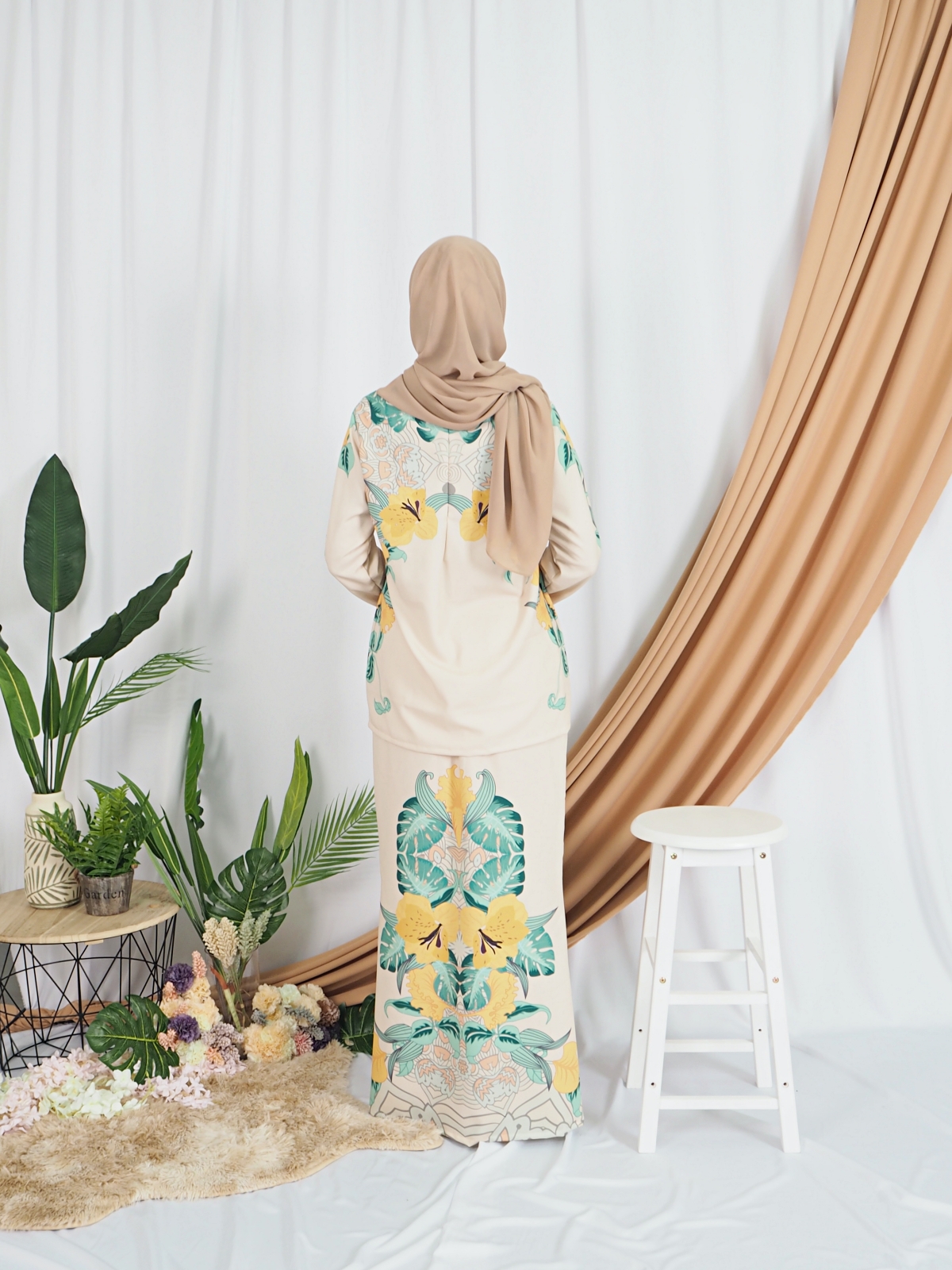 SW5404 Floral Printed Baju Kurung Cream