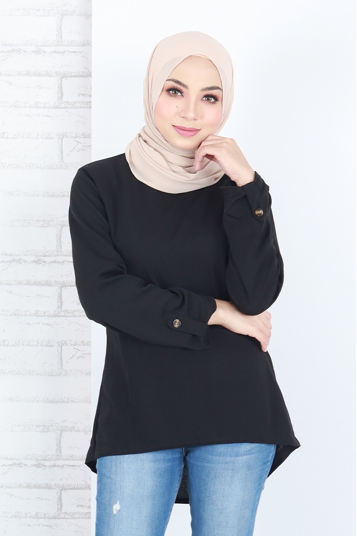 QA-823 PLUS SIZE SOLID BLOUSE BLACK